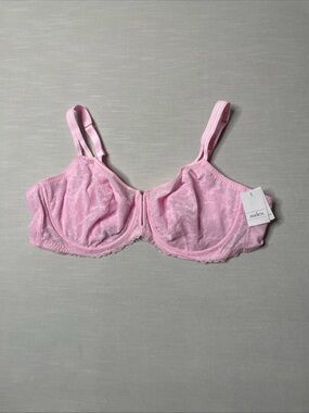 New Auden Pink Floral Lace Bra Women's Size 46D Partially Lined Back Closure